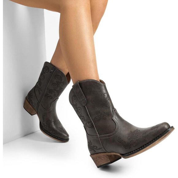 Dream Pairs Women's Grey Western Low Chunky Heels Square Toe Fall Ankle Boots - Picture 6 of 7